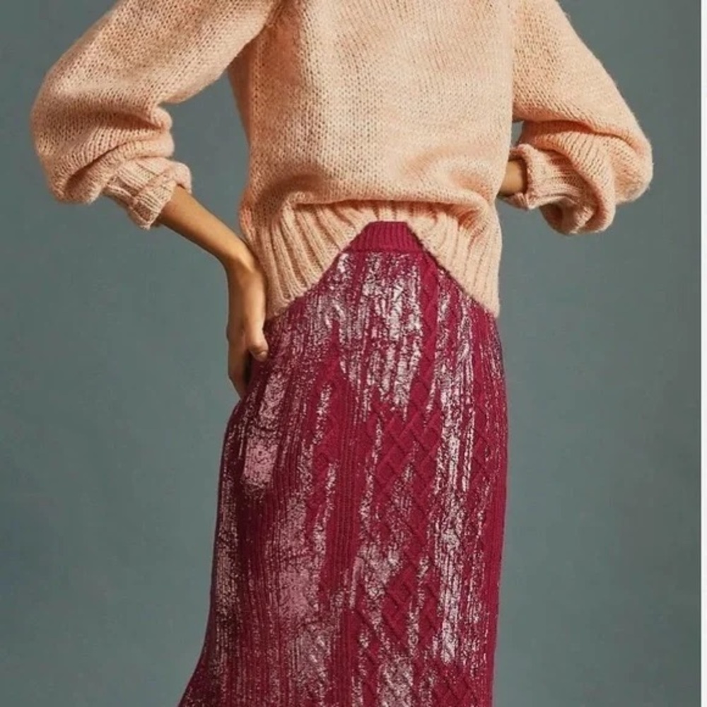 Anthropologie Rue Shimmer Sweater Midi Skirt burgundy Size XSP